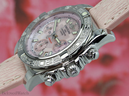 Breitling Chronomat Stainless Steel Factory Diamond Bezel Pink Mother Of Pearl Dial AB0140 Limited Edition 100pcs