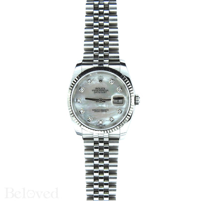 Rolex Datejust 116234 with Factory Diamond White Mother of Pearl Dial Image 3